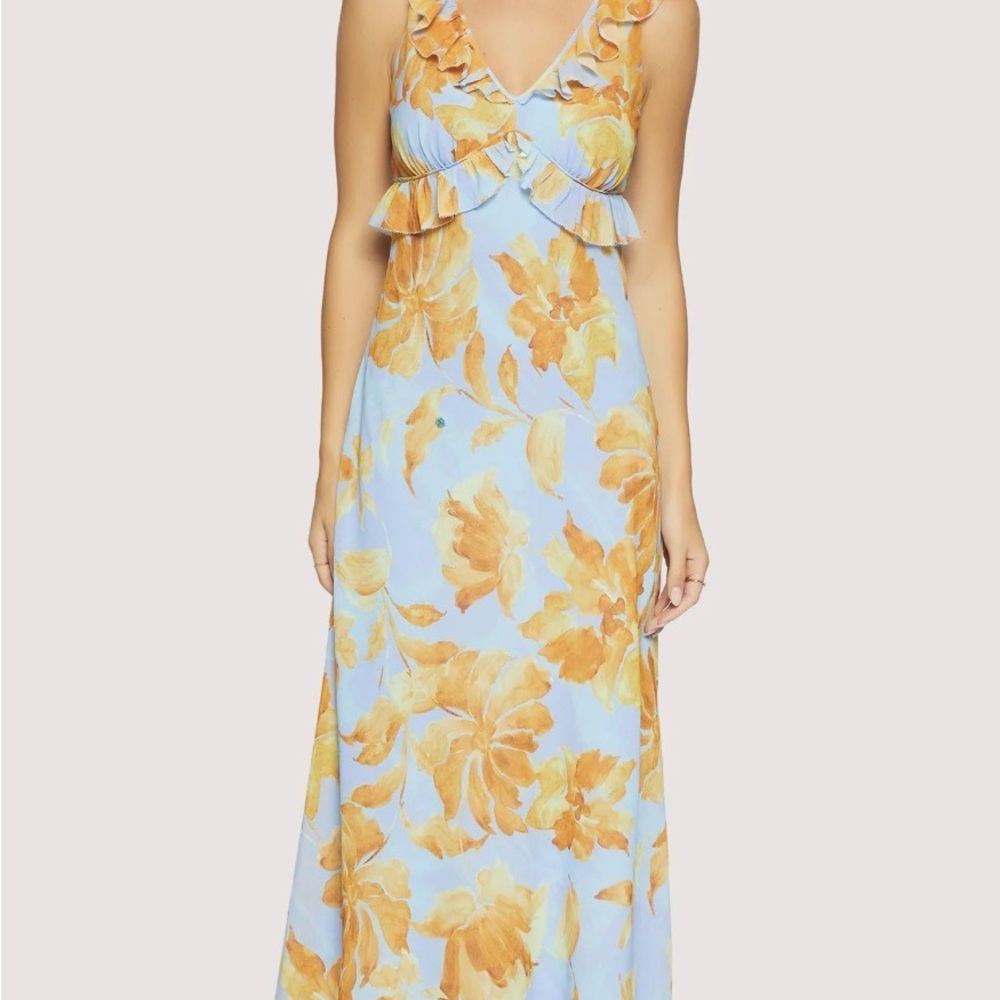 Lost + Wander Blue Maxi Dress with Yellow Floral Print